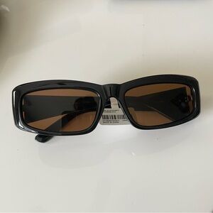 Free People Black Frame Brown Lens Rectangular Sunglasses